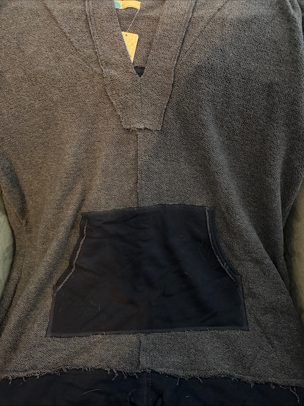 Free People Two-Tone Navy V-Neck Hooded Pullover - Picture 3 of 5